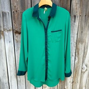 Free People Long Sleeve Blouse Polyester Kelly Green M